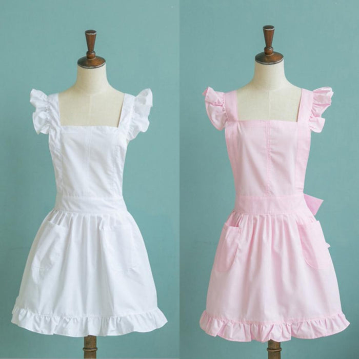 Crofta 10Pieces  Sleeveless Victorian Pinafore Apron Maid Smock Costume Ruffle Pockets for Cooking or Theatre Perform