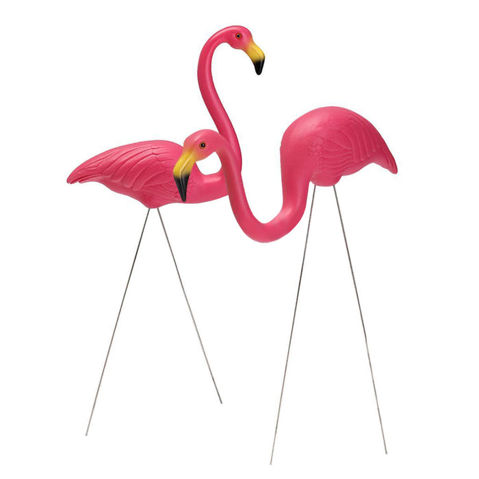 Crofta 2 Piece Looking Up and Down Flamingo Plastic Yard Garden Ornaments Props Pink