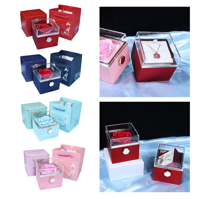 Crofta Jewelry Rose Gift Box Jewelry Storage Box for Mother's Day Ceremony Birthday Red