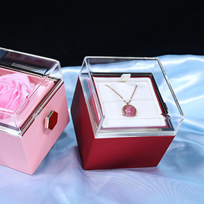 Crofta Jewelry Rose Gift Box Jewelry Storage Box for Mother's Day Ceremony Birthday Red