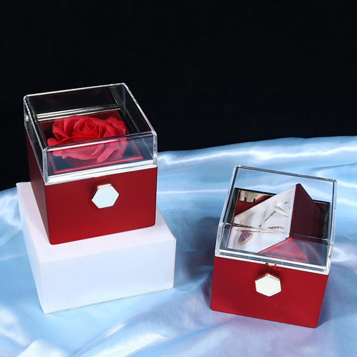 Crofta Jewelry Rose Gift Box Jewelry Storage Box for Mother's Day Ceremony Birthday Red