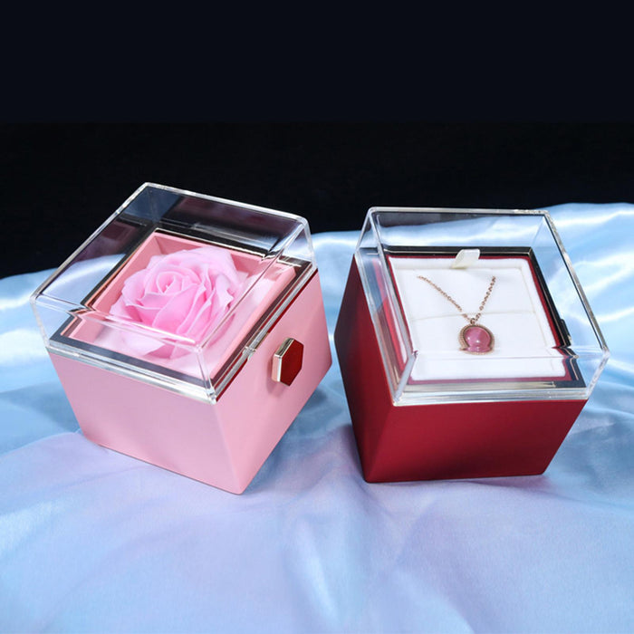 Crofta Jewelry Rose Gift Box Jewelry Storage Box for Mother's Day Ceremony Birthday Red