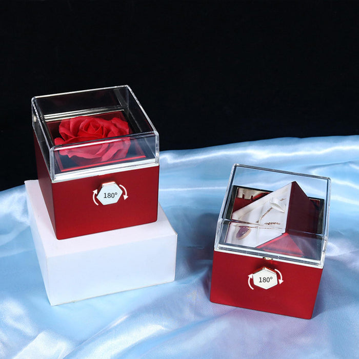 Crofta Jewelry Rose Gift Box Jewelry Storage Box for Mother's Day Ceremony Birthday Red