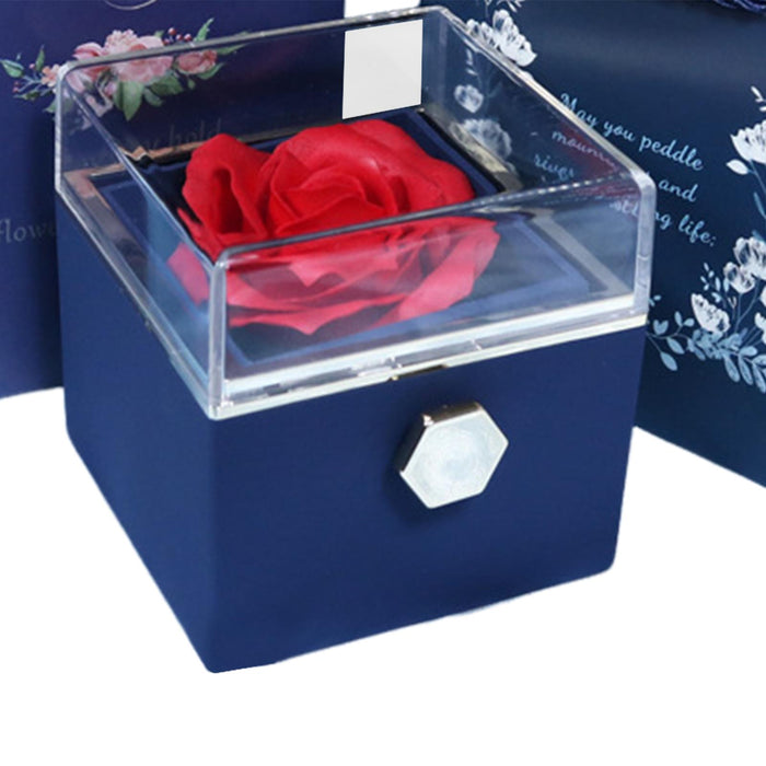 Crofta Jewelry Rose Gift Box Jewelry Storage Box for Mother's Day Ceremony Birthday Blue