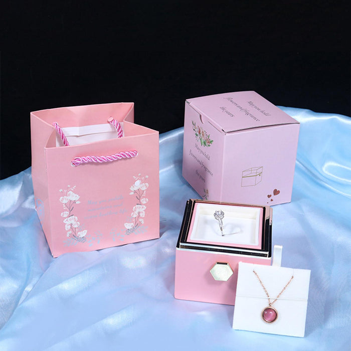 Crofta Jewelry Rose Gift Box Jewelry Storage Box for Mother's Day Ceremony Birthday Pink