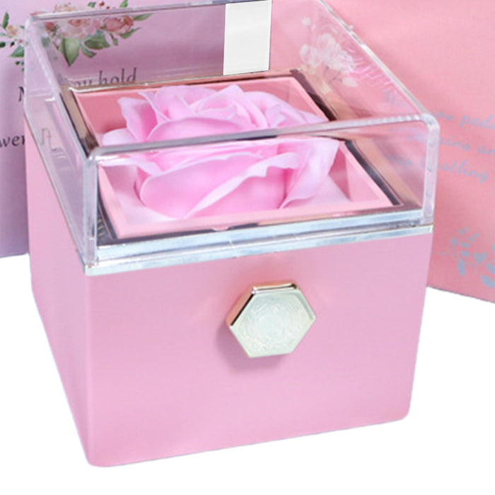 Crofta Jewelry Rose Gift Box Jewelry Storage Box for Mother's Day Ceremony Birthday Pink