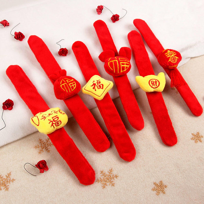 Crofta Plush Slap Bracelet Chinese New Year Red Clapping Circle Bracelet for Adults Style A