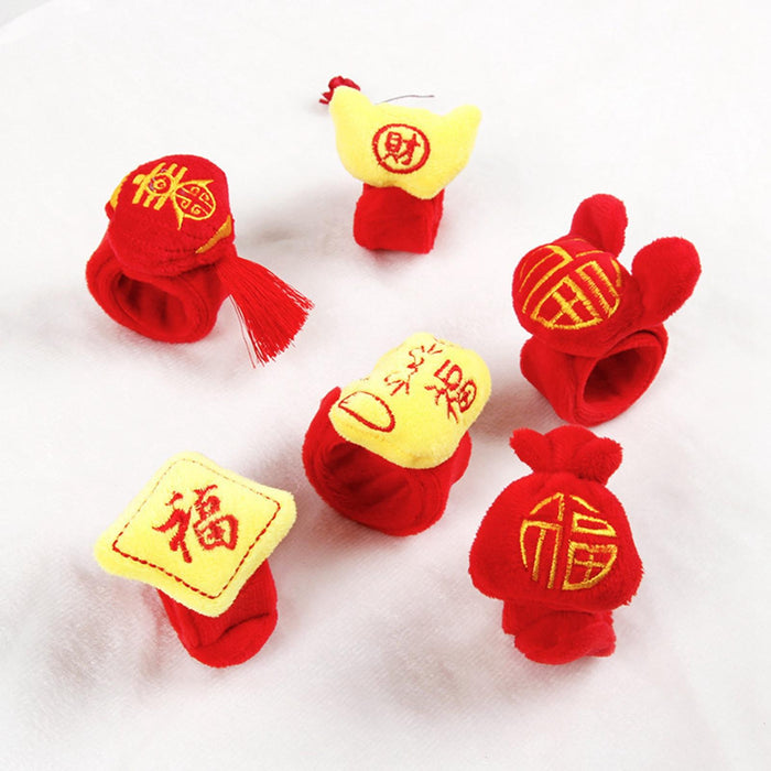 Crofta Plush Slap Bracelet Chinese New Year Red Clapping Circle Bracelet for Adults Style A