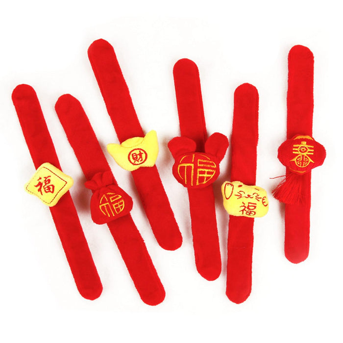 Crofta Plush Slap Bracelet Chinese New Year Red Clapping Circle Bracelet for Adults Style A