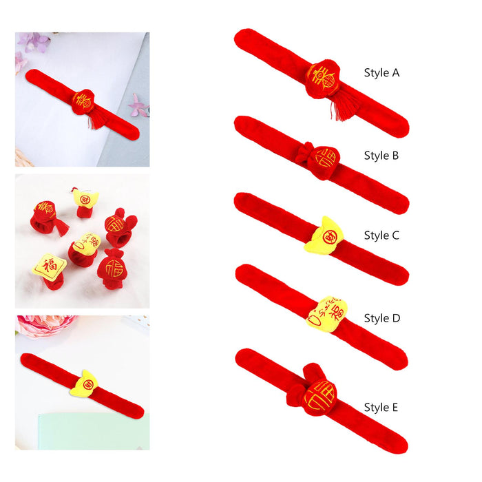 Crofta Plush Slap Bracelet Chinese New Year Red Clapping Circle Bracelet for Adults Style A