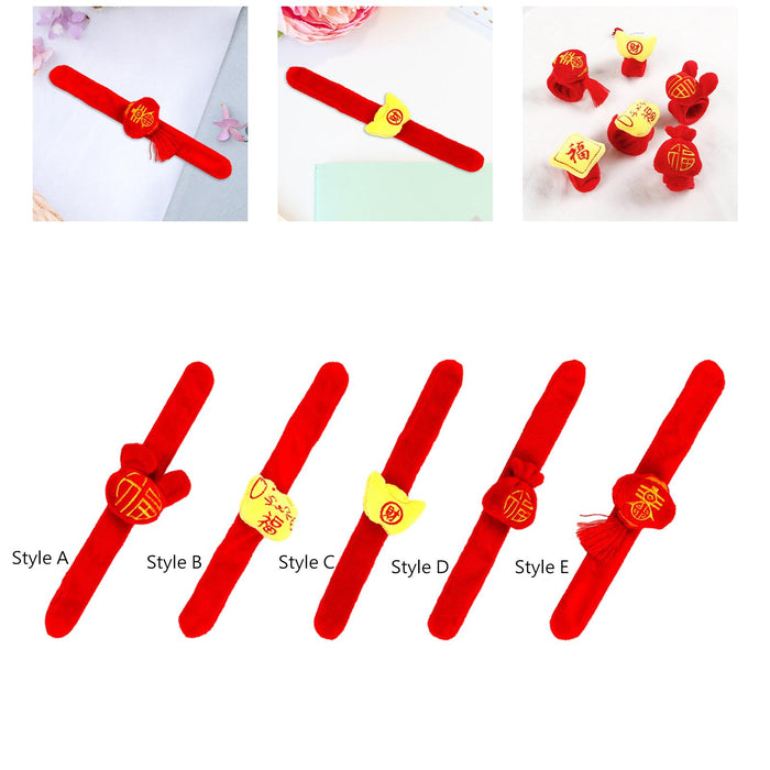 Crofta Plush Slap Bracelet Chinese New Year Red Clapping Circle Bracelet for Adults Style A