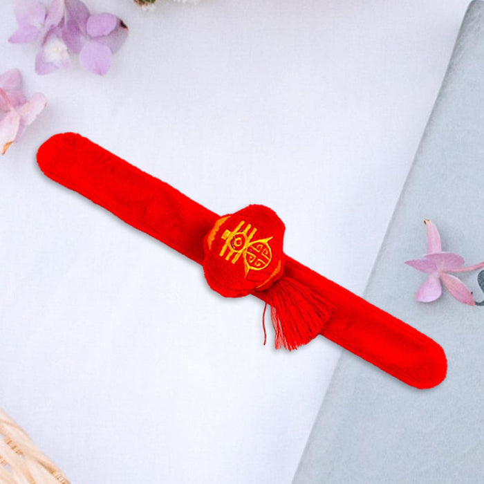 Crofta Plush Slap Bracelet Chinese New Year Red Clapping Circle Bracelet for Adults Style A