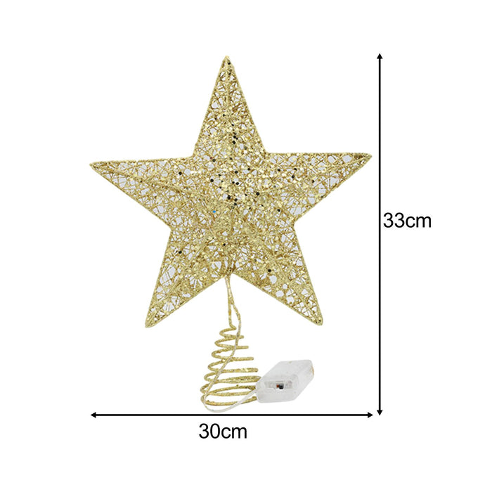 Crofta Xmas Tree Top Star Tree Ornaments Beautiful Creative Tree Top Light for Party Gold 30cmx33cm