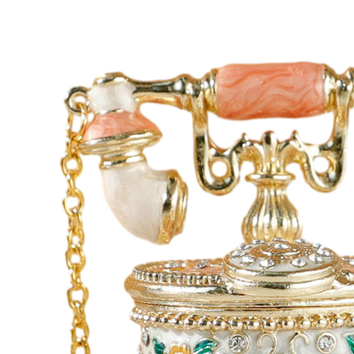 Crofta Jewelry Trinket Box Telephone Figurine Home Decor Sparkling Ring Holder Case pink