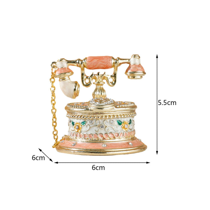 Crofta Jewelry Trinket Box Telephone Figurine Home Decor Sparkling Ring Holder Case pink