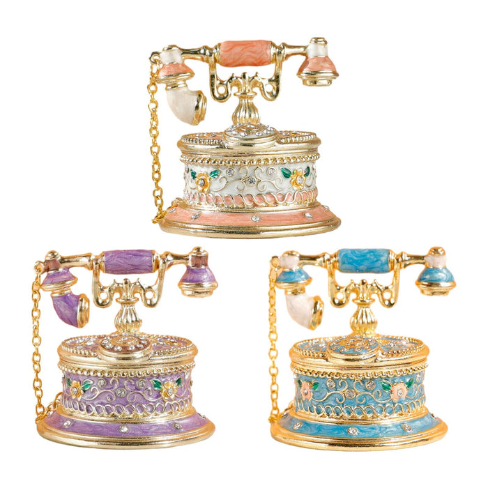 Crofta Jewelry Trinket Box Telephone Figurine Home Decor Sparkling Ring Holder Case pink