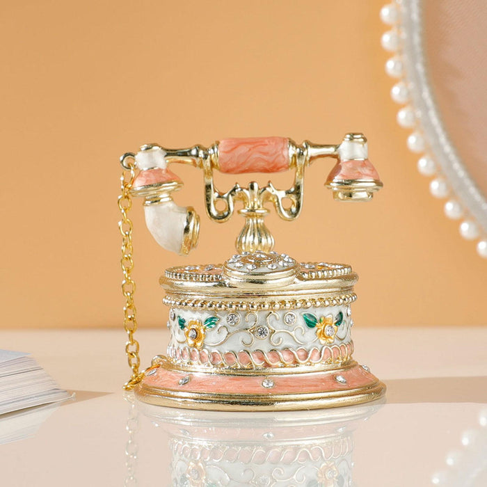 Crofta Jewelry Trinket Box Telephone Figurine Home Decor Sparkling Ring Holder Case pink