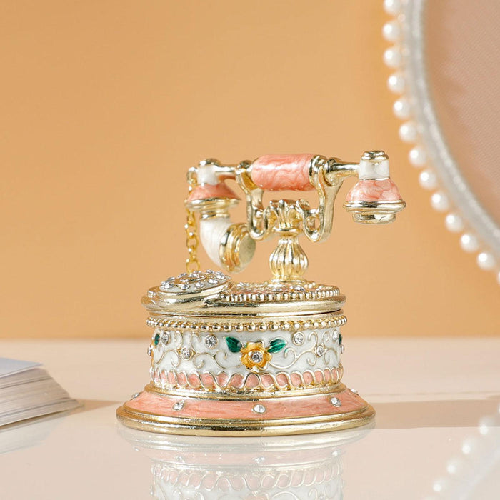 Crofta Jewelry Trinket Box Telephone Figurine Home Decor Sparkling Ring Holder Case pink