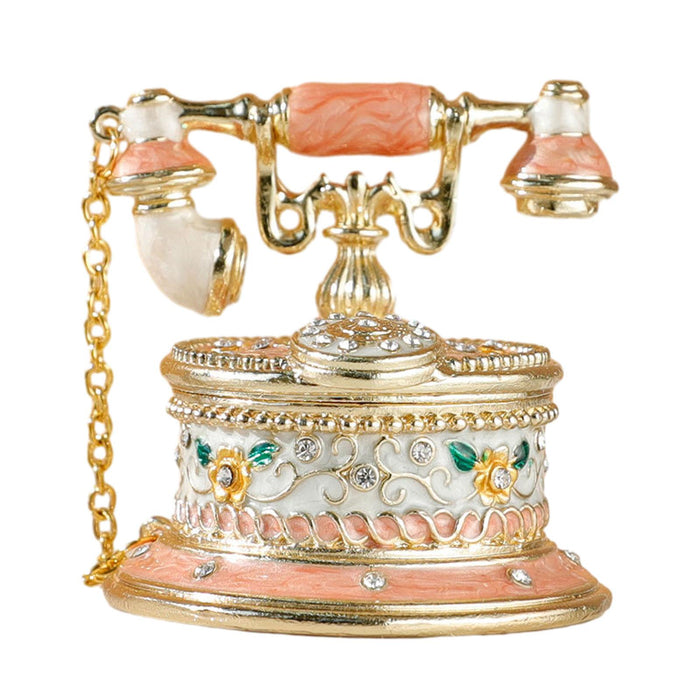 Crofta Jewelry Trinket Box Telephone Figurine Home Decor Sparkling Ring Holder Case pink