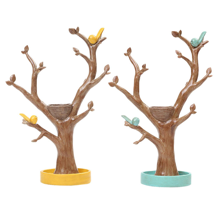 Crofta Tree Shaped Jewelry Key Storage Rack Ring Earrings Holder for Dressing Table Yellow Base