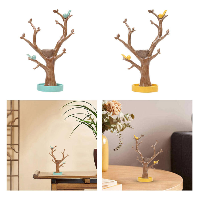 Crofta Tree Shaped Jewelry Key Storage Rack Ring Earrings Holder for Dressing Table Yellow Base