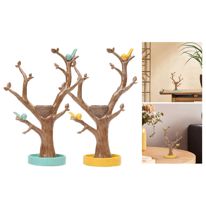 Crofta Tree Shaped Jewelry Key Storage Rack Ring Earrings Holder for Dressing Table Yellow Base