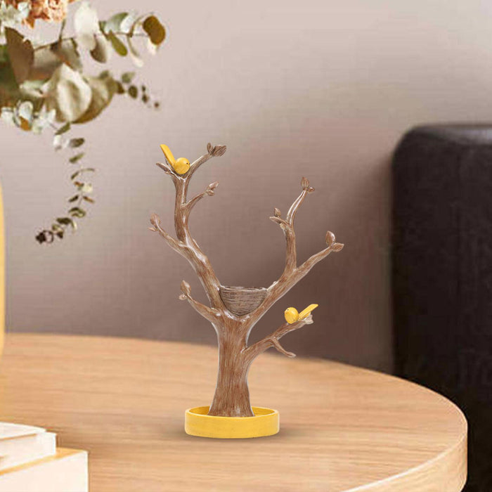 Crofta Tree Shaped Jewelry Key Storage Rack Ring Earrings Holder for Dressing Table Yellow Base