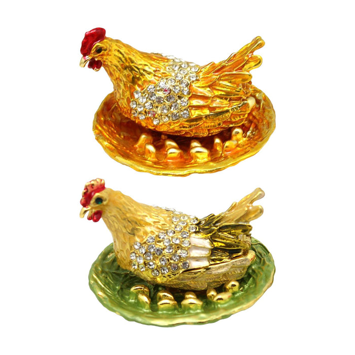 Crofta Laying Hen Figurine Small Jewelry Ring Box Ornament for Valentine's Day Gift Golden Base