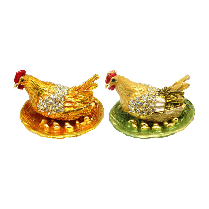 Crofta Laying Hen Figurine Small Jewelry Ring Box Ornament for Valentine's Day Gift Golden Base