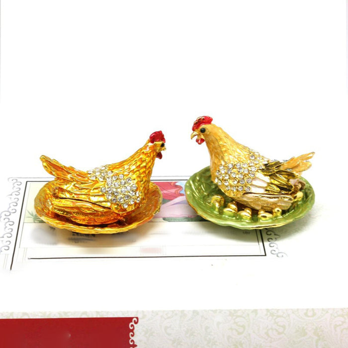 Crofta Laying Hen Figurine Small Jewelry Ring Box Ornament for Valentine's Day Gift Golden Base