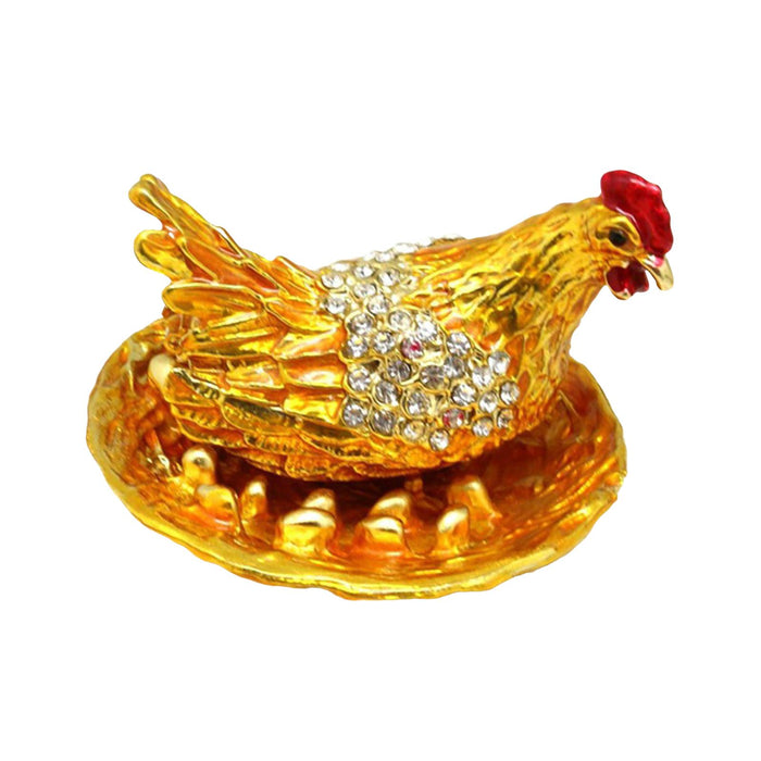 Crofta Laying Hen Figurine Small Jewelry Ring Box Ornament for Valentine's Day Gift Golden Base