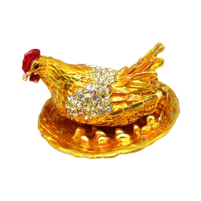 Crofta Laying Hen Figurine Small Jewelry Ring Box Ornament for Valentine's Day Gift Golden Base