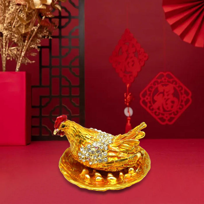 Crofta Laying Hen Figurine Small Jewelry Ring Box Ornament for Valentine's Day Gift Golden Base