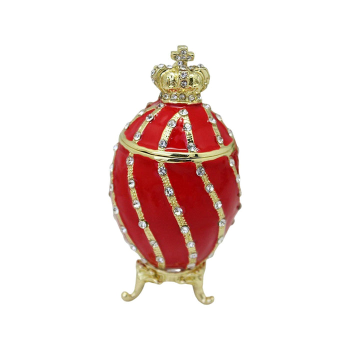 Crofta Easter Egg Trinket Box Rings Holder Wedding Charms Enamel Hinged Jewelry Box Red