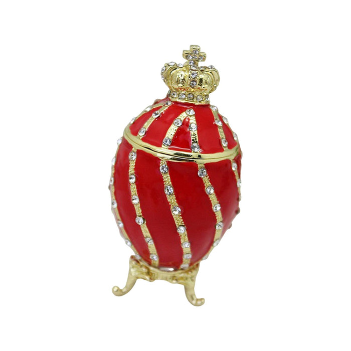 Crofta Easter Egg Trinket Box Rings Holder Wedding Charms Enamel Hinged Jewelry Box Red