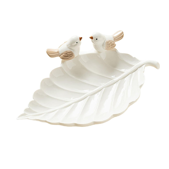 Crofta Porcelain Leaf Shaped Earrings Jewelry Tray Snack Plate for Housewarming Gift White