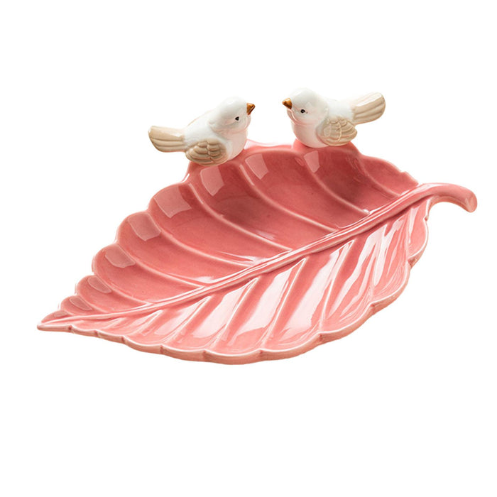 Crofta Porcelain Leaf Shaped Earrings Jewelry Tray Snack Plate for Housewarming Gift Pink