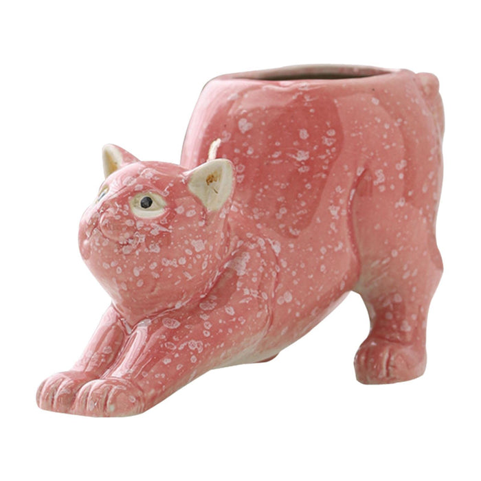 Crofta Cat Statue Planter Versatile Cactus Art Crafts Cartoon Flower Pot Home Decor Pink