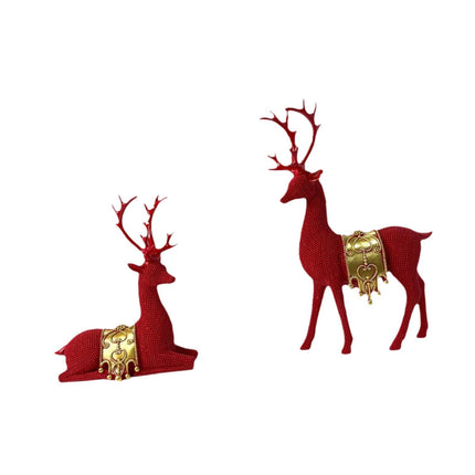 Crofta 2 Pieces Beads Deer Statues Keepsake Table Ornament for Bedroom Patio Office Red