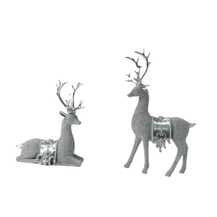 Crofta 2 Pieces Beads Deer Statues Keepsake Table Ornament for Bedroom Patio Office Silver