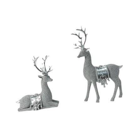 Crofta 2 Pieces Beads Deer Statues Keepsake Table Ornament for Bedroom Patio Office Silver