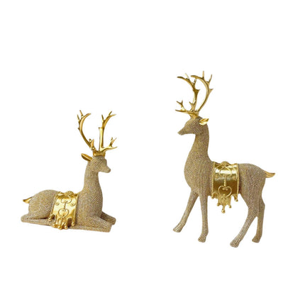 Crofta 2 Pieces Beads Deer Statues Keepsake Table Ornament for Bedroom Patio Office Gold