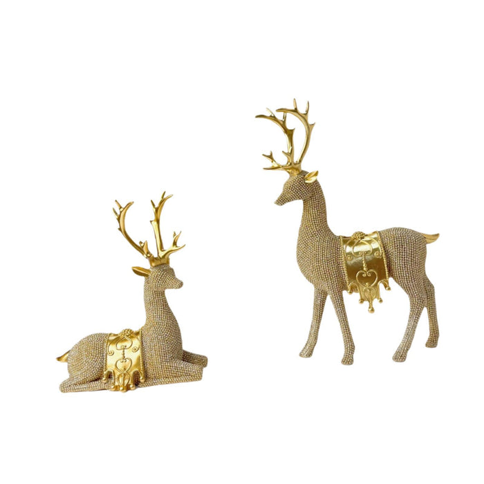 Crofta 2 Pieces Beads Deer Statues Keepsake Table Ornament for Bedroom Patio Office Gold