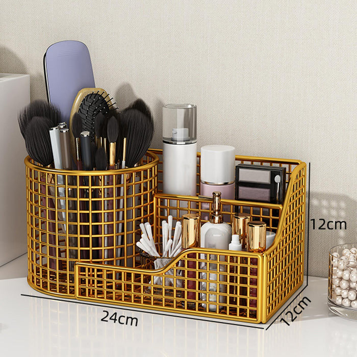 Crofta Desk Organizer Storage Women Office Multipurpose Eyebrow Makeup Brush Holder Golden