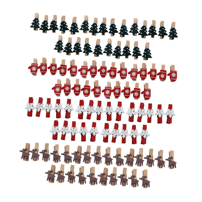 Crofta 100Pcs Christmas Wood Clips Mini for Pictures Cards Hanging Notes Decoration