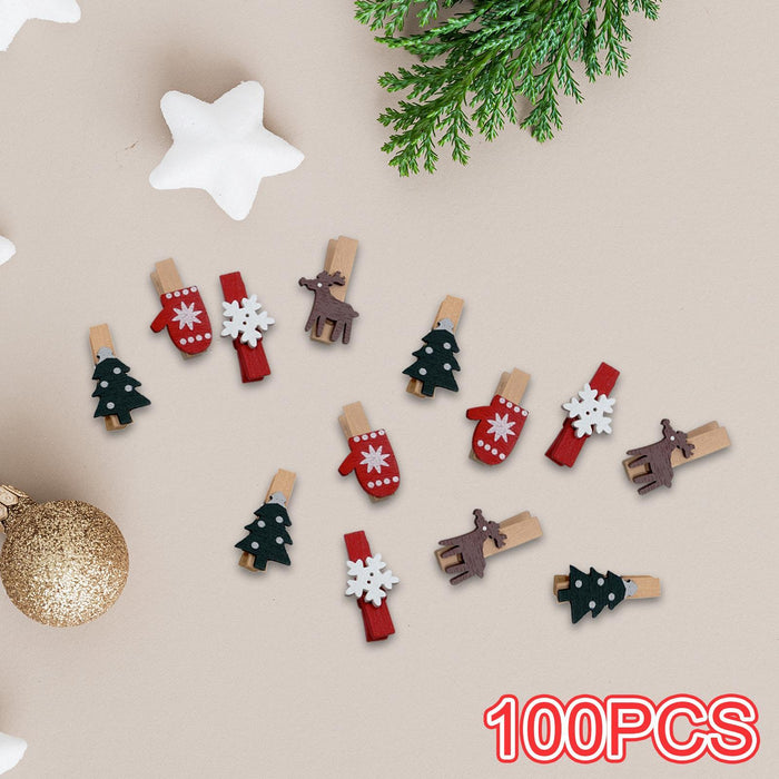 Crofta 100Pcs Christmas Wood Clips Mini for Pictures Cards Hanging Notes Decoration