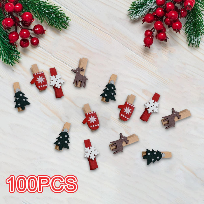 Crofta 100Pcs Christmas Wood Clips Mini for Pictures Cards Hanging Notes Decoration