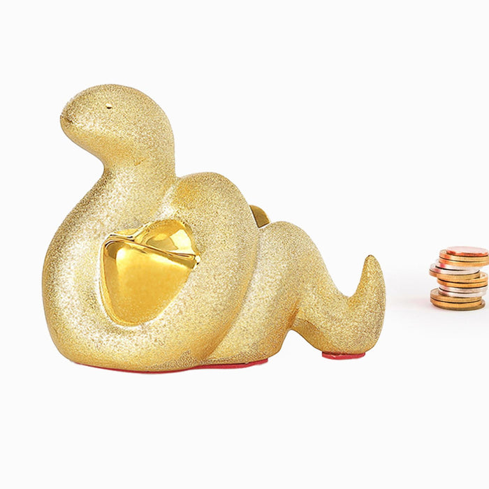 Crofta Coin Money Bank Ceramic Figurine Desk Farmhouse Centerpiece Snake Piggy Bank 12x6.5x9cm