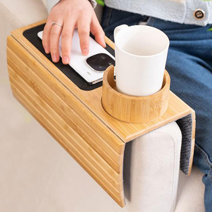 Crofta Bamboo Sofa Arm Tray Table Crafts Decorative Couch Cup Holder for Cups Phone