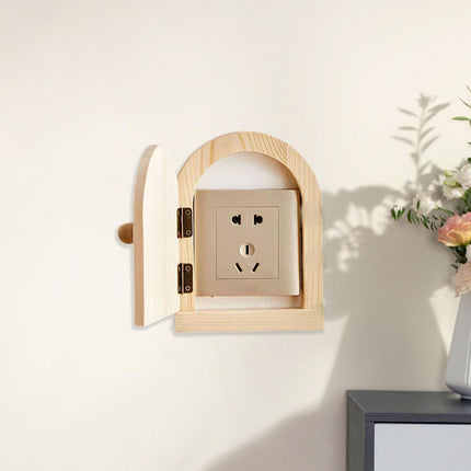 Crofta Wood Door Outlet Cover Home Decoration Creative Easy Installation Wall Decor Light Brown